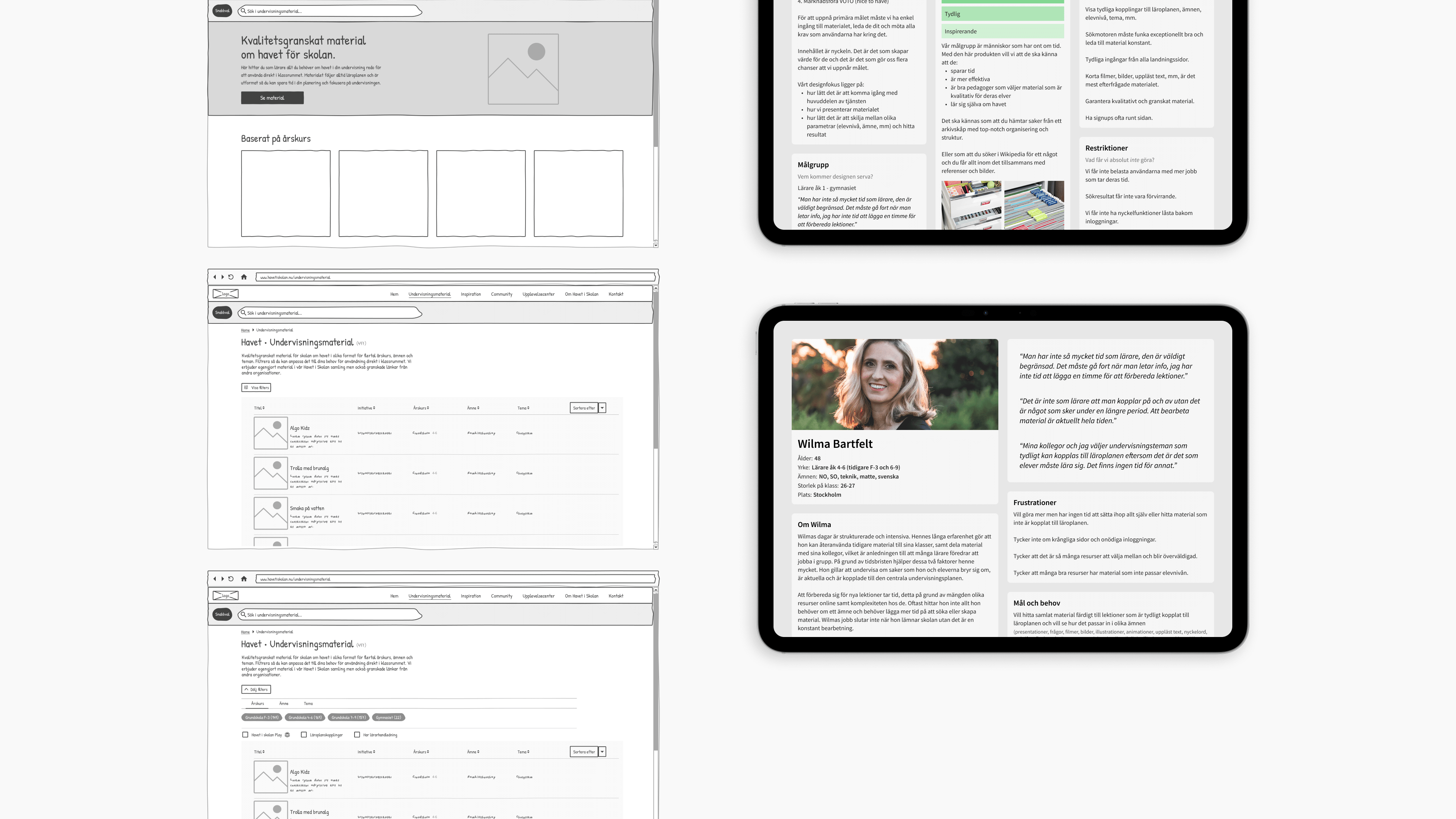 Havet i skolan - wireframe